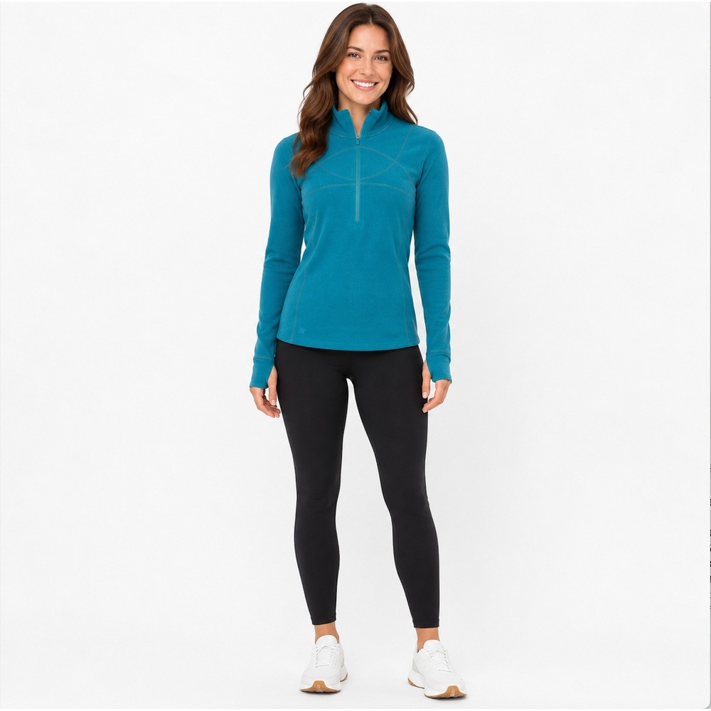 Athleta Teal Blue Fleece Quarter Zip Pullover Thumbholes XS